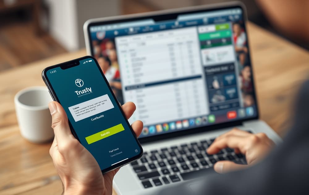 Person som bekrefter Trustly-betaling med BankID på mobil for sportsbetting.