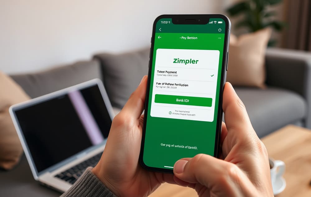 Person som bekrefter en Zimpler-betaling på mobilen for betting