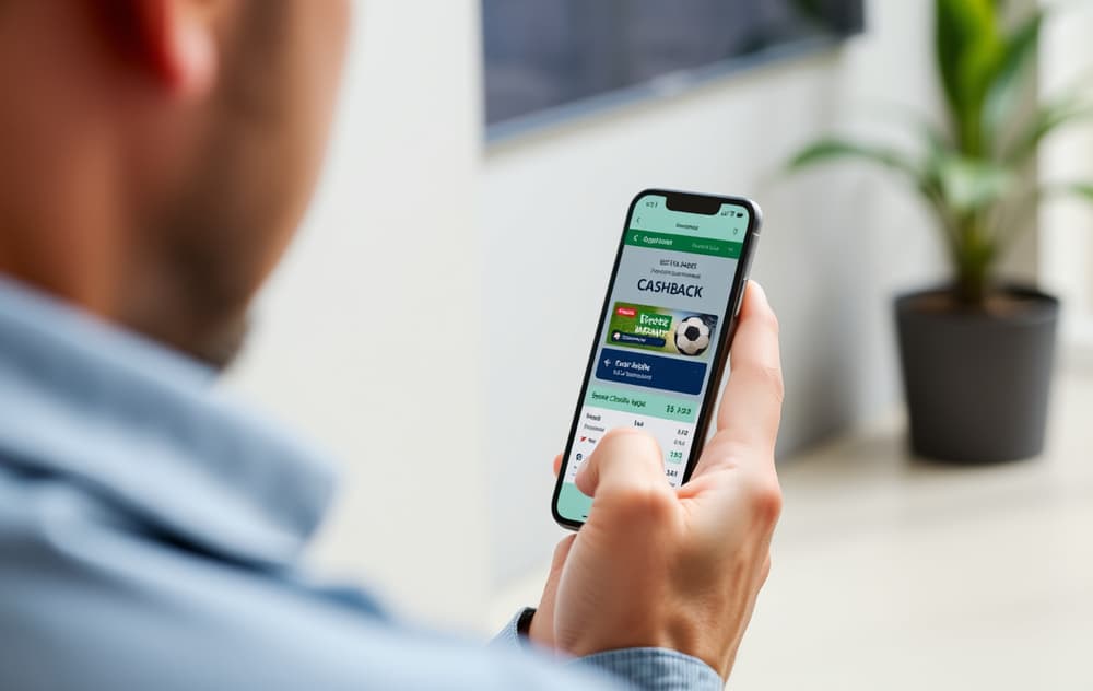 En person som ser på en mobilskjerm med et cashbacktilbud for odds