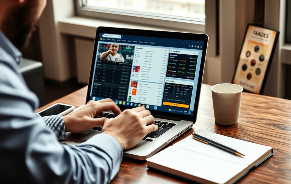 En person som sammenligner bettingsider på en laptop