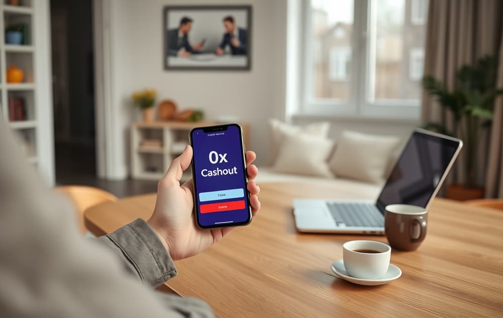 Person med smarttelefon som viser uttaksskjerm med omsetningsfri bonus