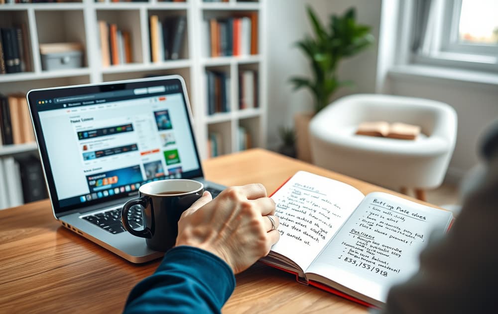 En person som sammenligner bettingsider på en laptop med notater om oddsbonuser