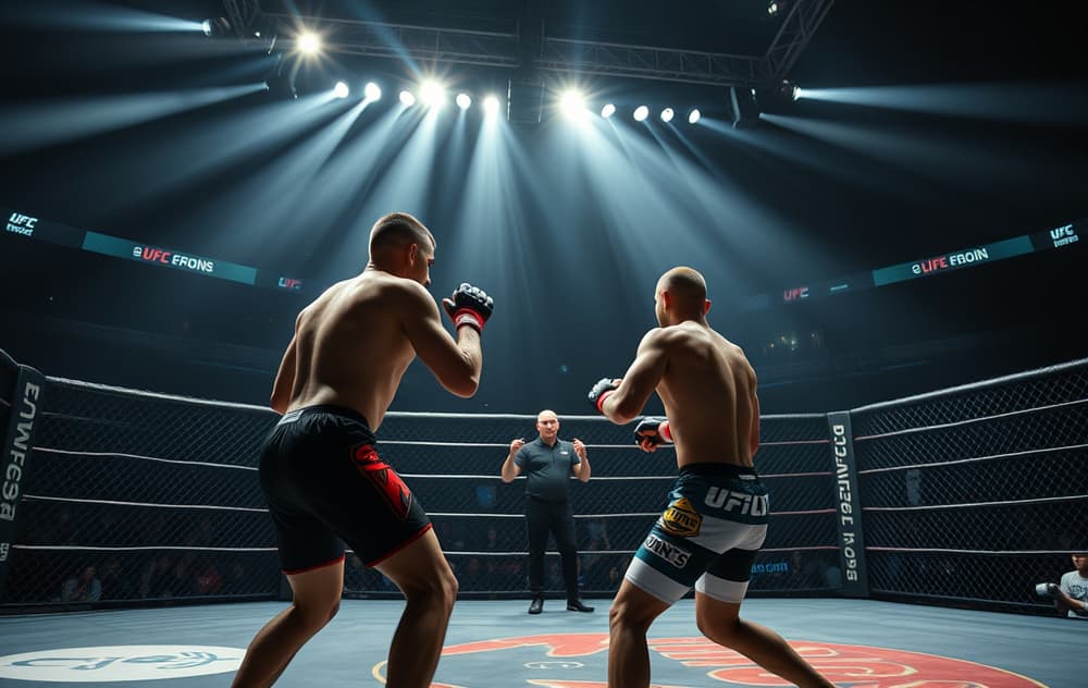 MMA-fight i oktagon med bettingodds på skjerm